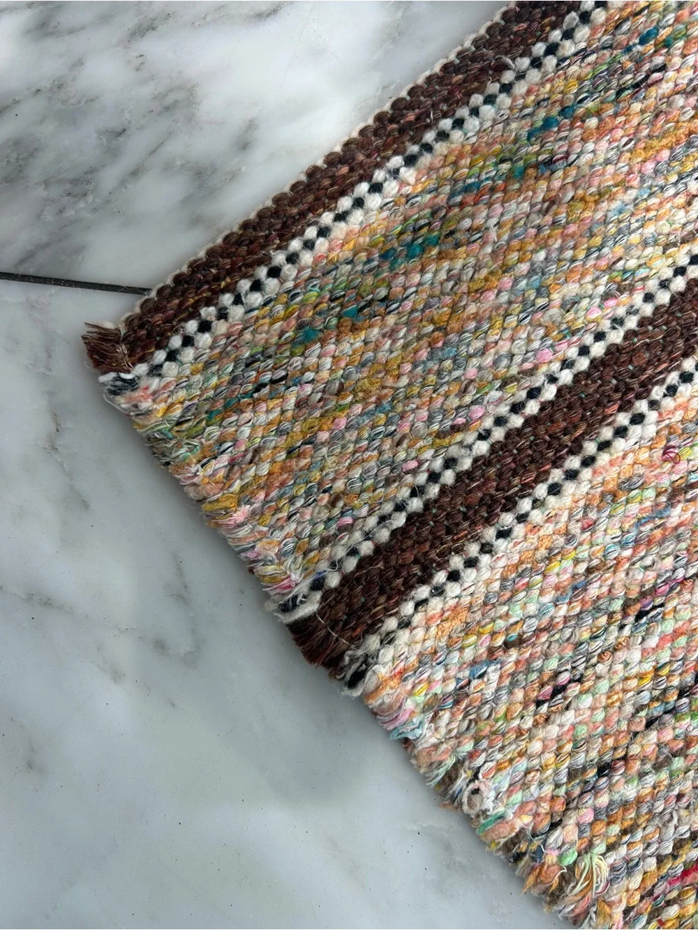 Vintage Colorful Wool Striped Throw Rag Rug Door Mat 3’ x 2’ Brown